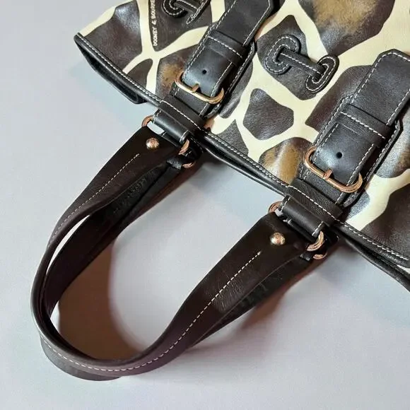 Dooney & Bourke Medium Chiara Leather Satchel Handbag Tote Brown Cream Giraffe - Picture 7 of 14